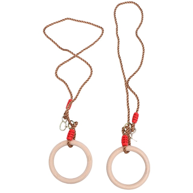1 Pair Wooden Adult Gymnastic Ring Children Fitness Rings with PP Rope for Full Body Strength Bodyweight Training