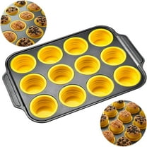 12-Cup Silicone Muffin Pan with Metal Frame - Nonstick Cupcake & Egg Bite Mold, Dishwasher Safe Bakeware for Oven ( Yellow)
