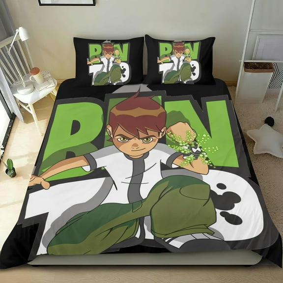 Twin 3 Piece Comforter Cover Set For Ben 10 Bedding Set Cute Duvet Cover Sets Super Soft Teens Bedding Set Kids Bedroom Gifts,1 Duvet Cover with 2 Pillowcases