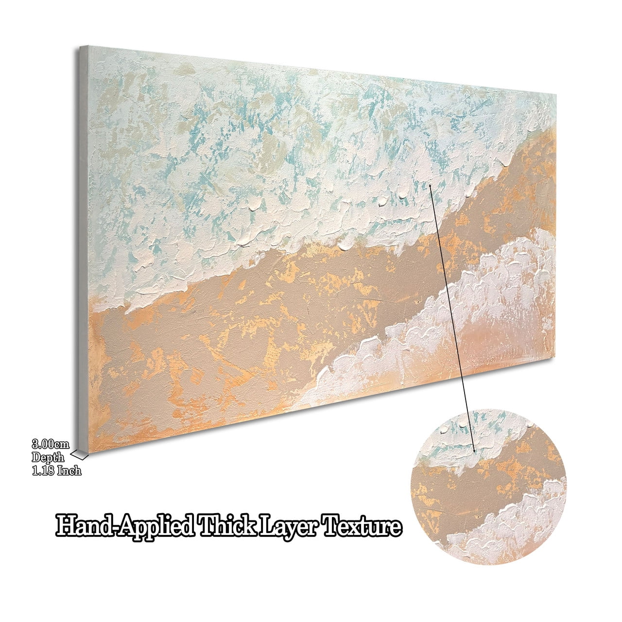 Euroco Beach Landscape Canvas Wall Art, Abstract Seascape Print, Textured Ocean Scene Sea Painting Seaside Seashore Artwork for Living Room Bedroom Bathroom 24x48 inch