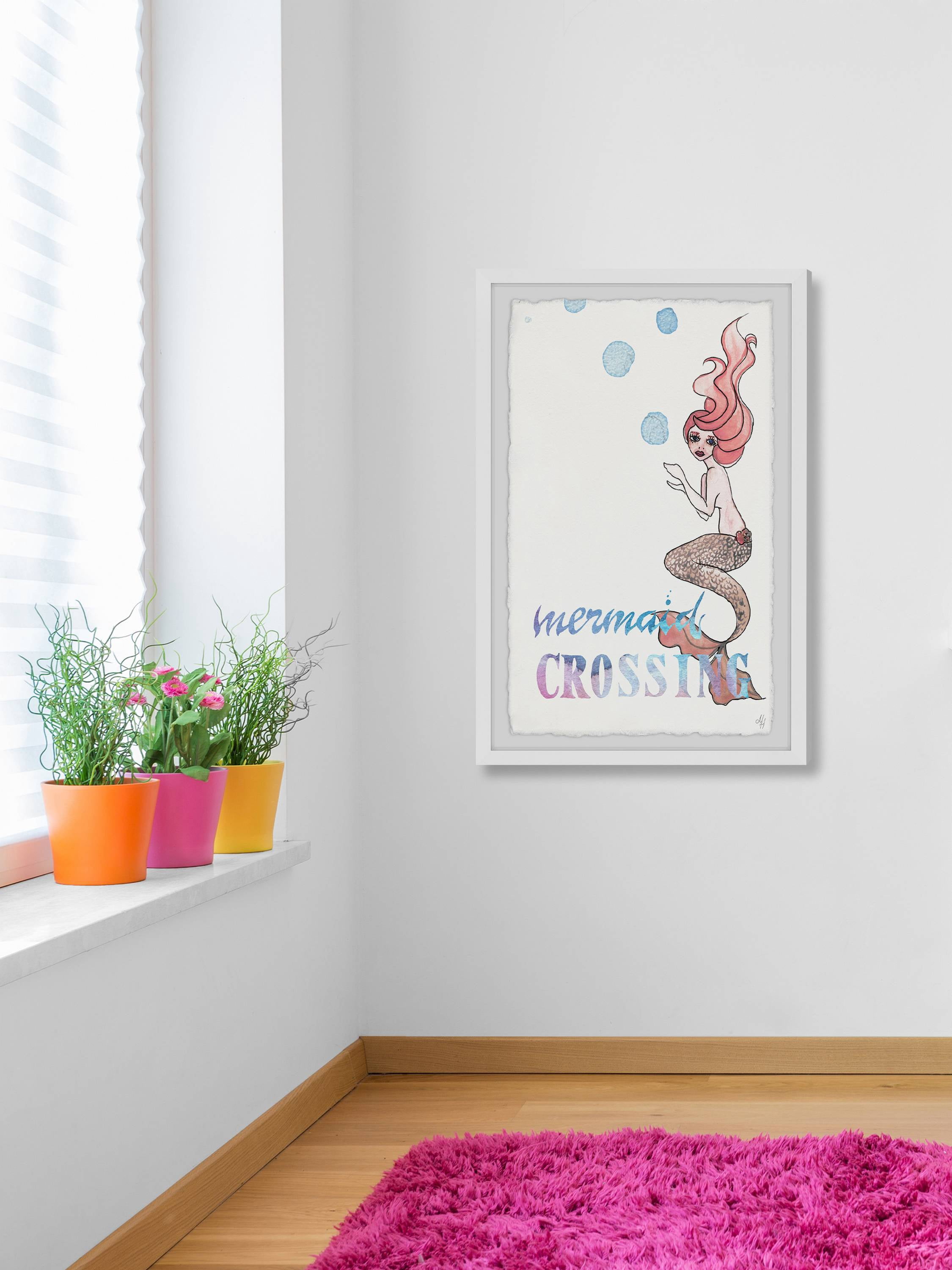 Marmont Hill Mermaid Crossing Bubbles Framed Wall Art