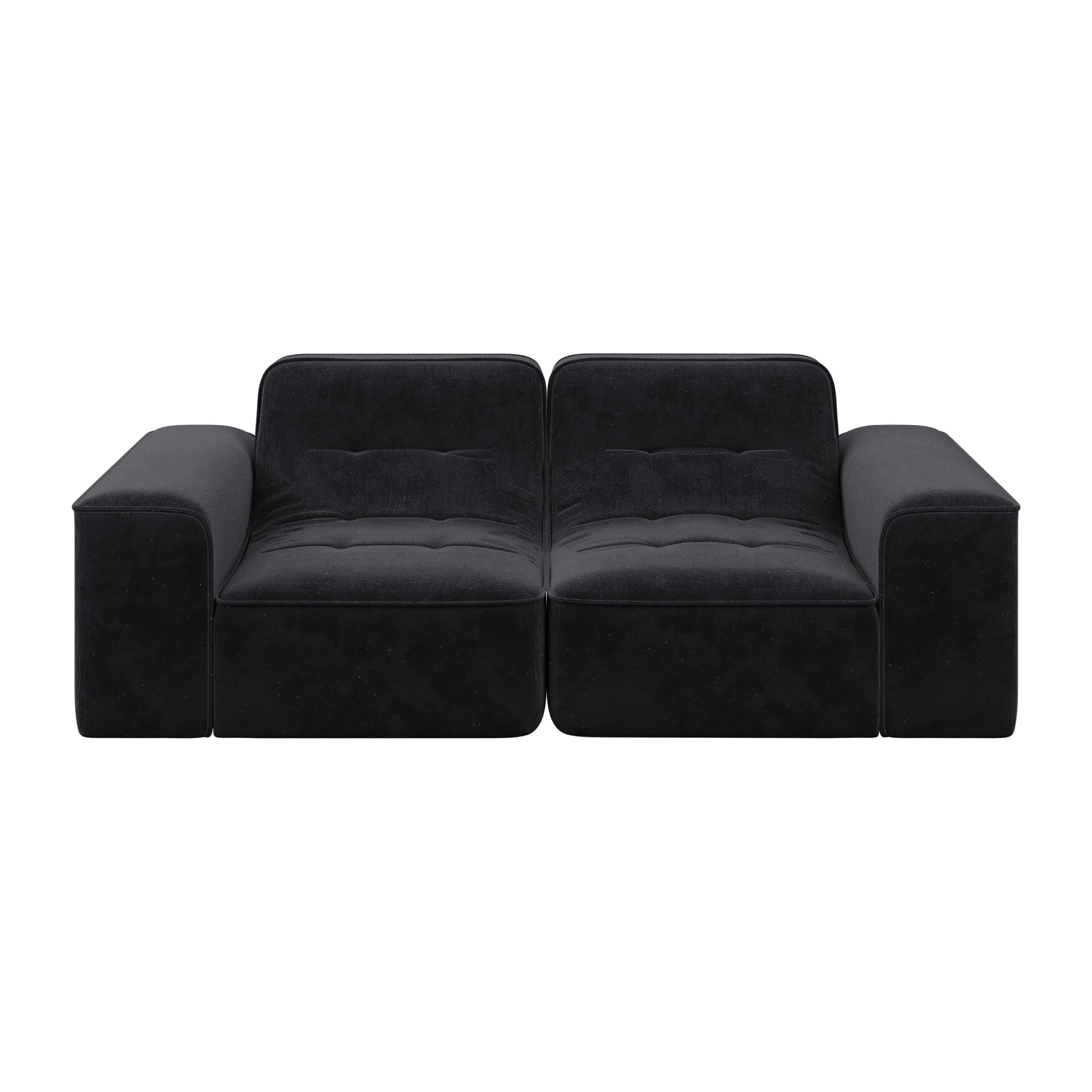 Noble House 84" Modular Sectional 3-Seater Sofa, Tufted Sparkling Chenille Deep Seat Couch, Living Room, Black