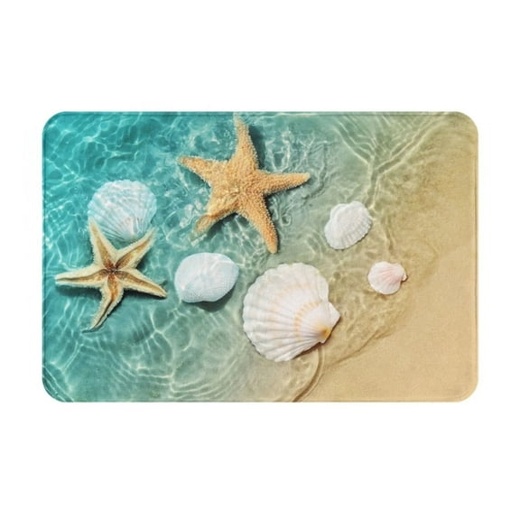 16 X 24 Inch Bathroom Rugs Beach Seashell Bath Mat Ocean Coastal Theme Mats Absorbent Soft Rug Carpet For Front Door, Bathroom, Kitchen Or Hall Inside Outdoor