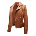 thumbnail image 3 of Previn Women's Faux Leather Jacket Motorcycle Long Sleeve Thick Fitted Outerwear Winter PU Coat Biker Moto Short Snow Fashion Umber Small, 3 of 5