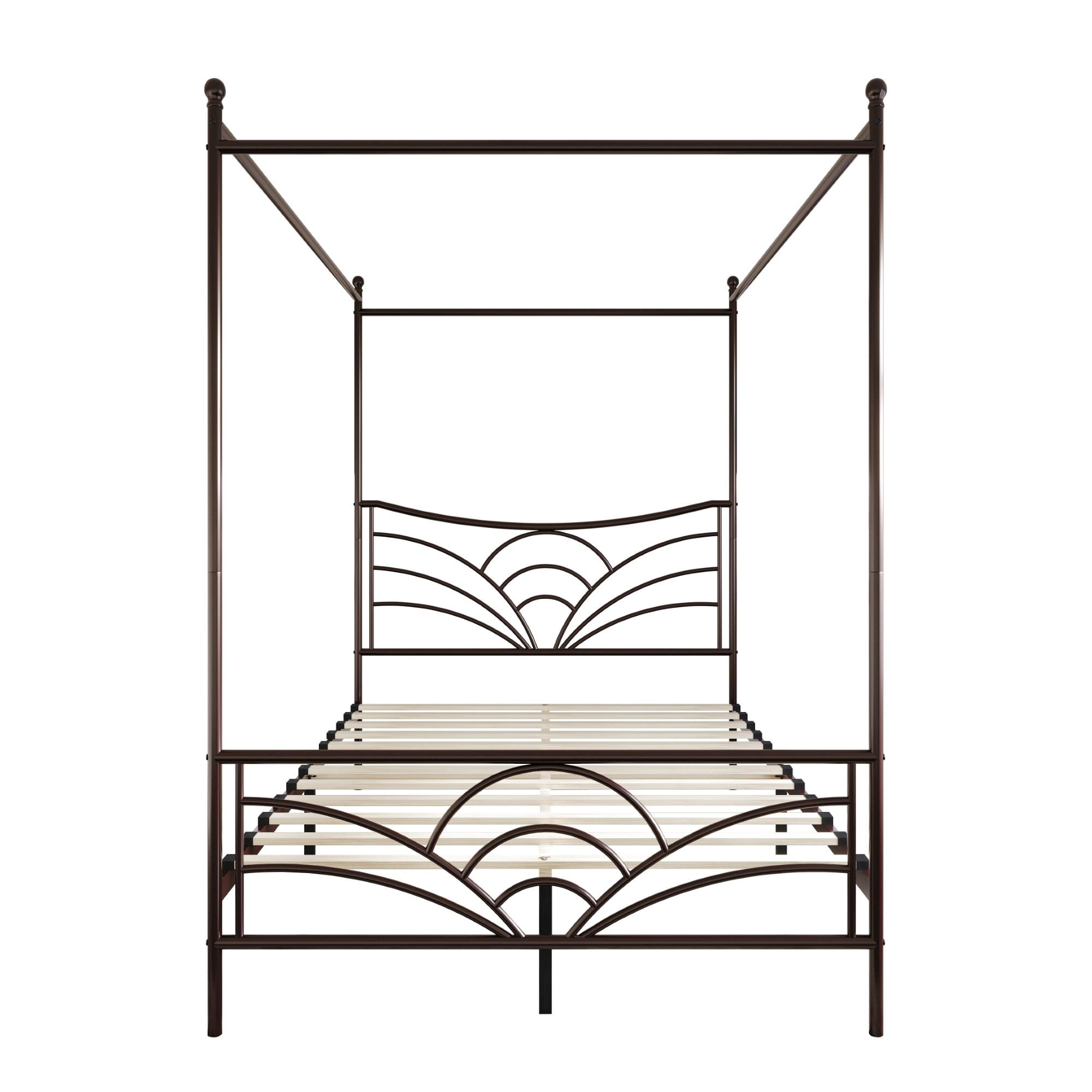 Home Design Denver Full Metal Canopy Bed Frame with Arched Headboard, Center Support Leg, Brown, Easy Assembly