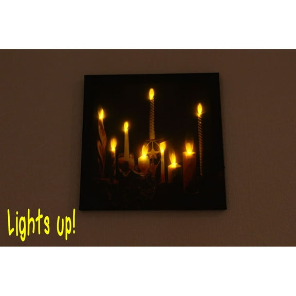 ToolUSA 12" x 12" LED Candle Canvas Painting | Screen Print | Wall & Fireplace Decor Lifelike Flames | Battery Operated | Festive & Romantic Ambiance