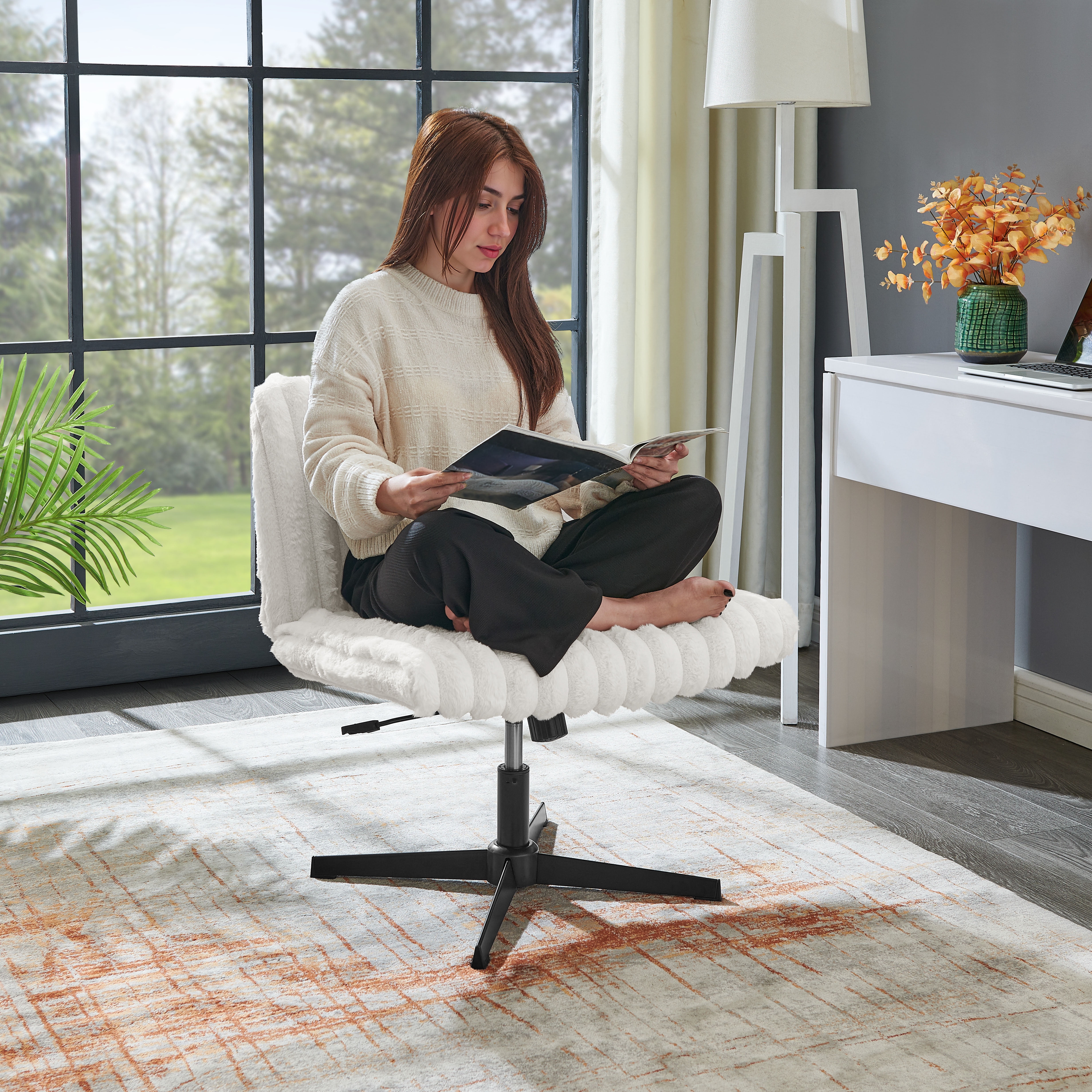 CQSXDA Wide Seat Adjustable Swivel Criss Cross Chair, for Office and Vanity Use, Ergonomic Design
