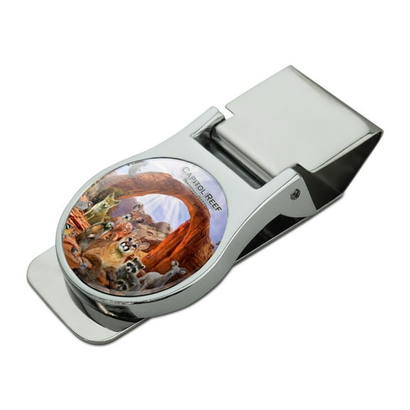 Capitol Reef National Park Utah UT Animals Cougar Prairie Dog Deer Raccoon Satin Chrome Plated Metal Money Clip