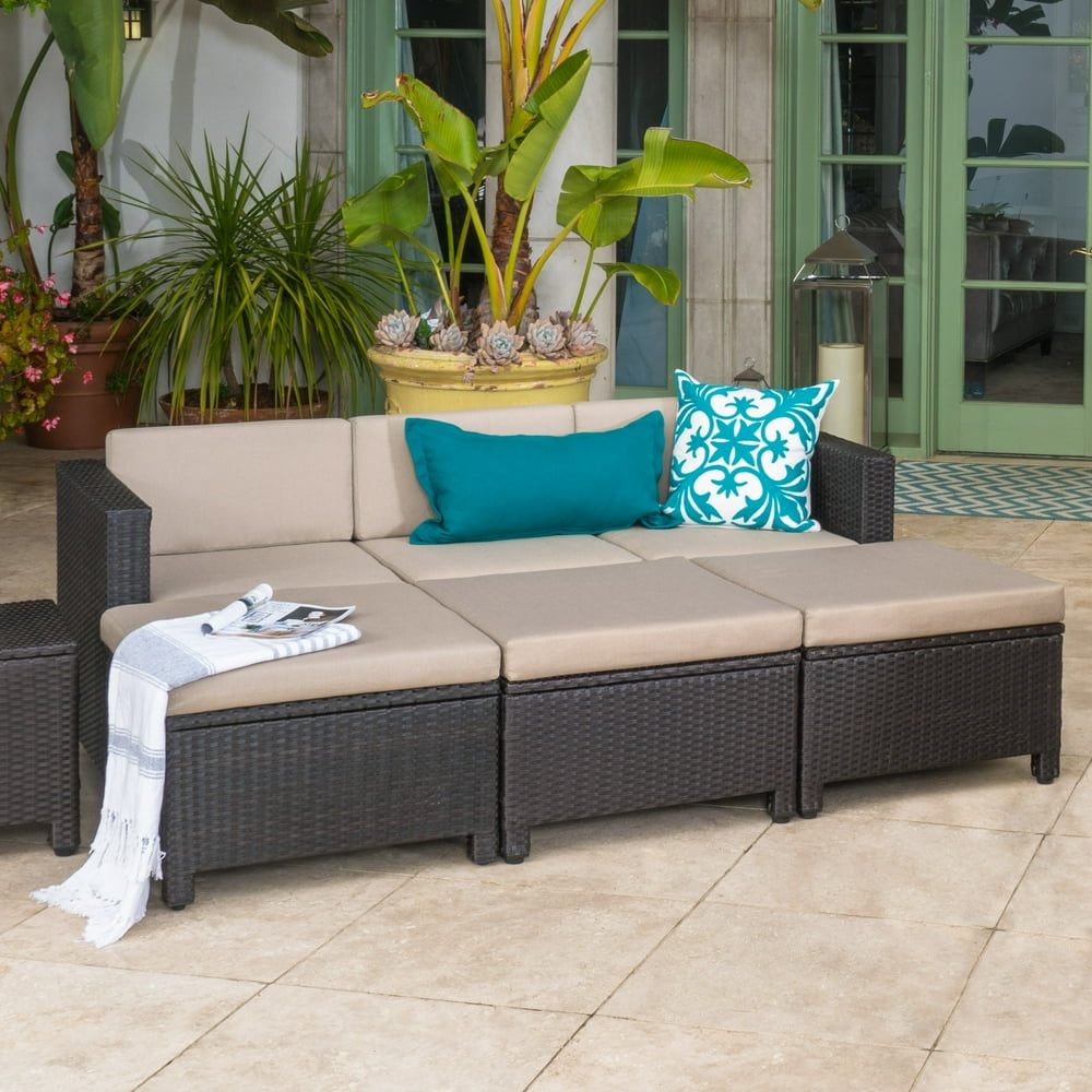 Cascada Outdoor Wicker Daybed Set with Cushions, Dark Brown, Beige