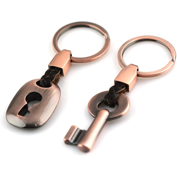 JamY Home Creative Fashion Leather Couple Keychain Key Chain Ring Keyring Key Fob Key & Lock 83513-2(Copper) Copper