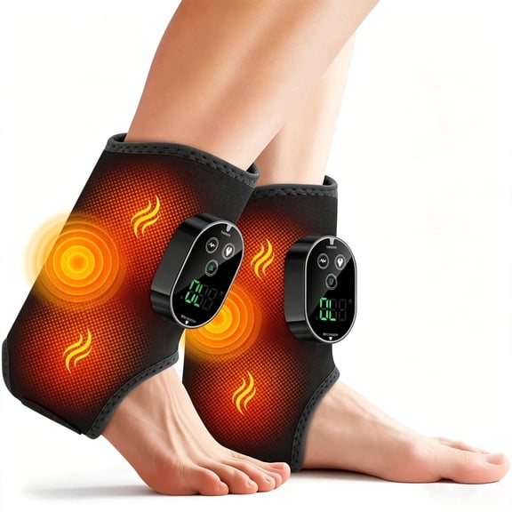 iFCOW 2-Pack Cordless Heated Foot & Ankle Massager Wrap, 6 Heat Levels 3 Massage Modes Adjustable Timer, Comfort Foot Warmer for Daily Relax Black