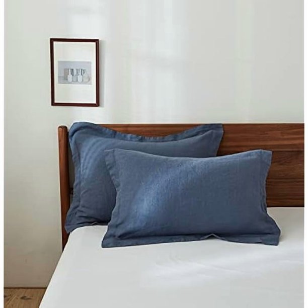 Chenchen 100% Linen Pillow Case Queen Size Set of 2, Classic Blue Pillow Covers with Overlap Closure, Luxury Breathable Pillowcases Protectors Suitable for All-Season (20" X 26", Classic Blue)