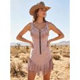 thumbnail image 6 of Sleeveless Bodycon Faux Suede Mini Dress with Dynamic Fringe Yoke and Metallic Front Zip for Nashville Country Concerts, 6 of 9