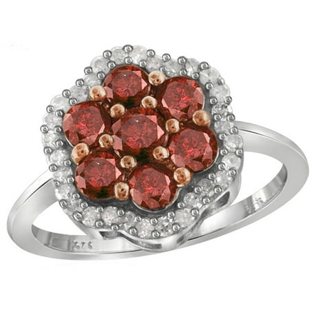 1.00 Carat T.W. Red and White Diamond Cluster Ring in Sterling Silver