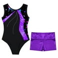 thumbnail image 3 of Alvivi Gymnastics Leotards for Girls Kids Sleeveless Printed Biketard with Shorts Athletic Trackusit Purple 6, 3 of 6
