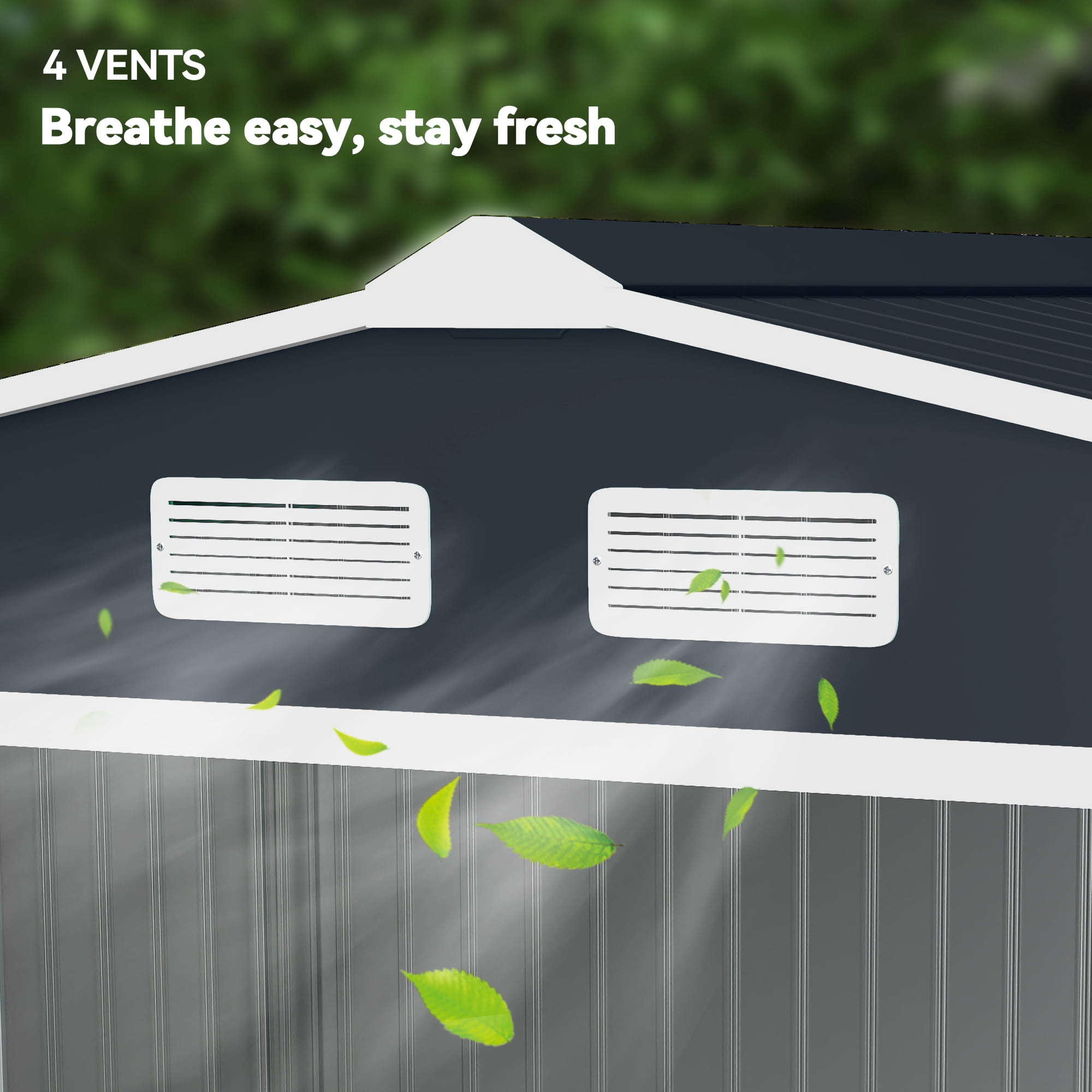 Outsunny 9' x 6' Metal Storage Shed Organizer, Garden Tool House with 4 Vents and 2 Sliding Doors for Backyard, Patio, Garage, Lawn, Dark Gray