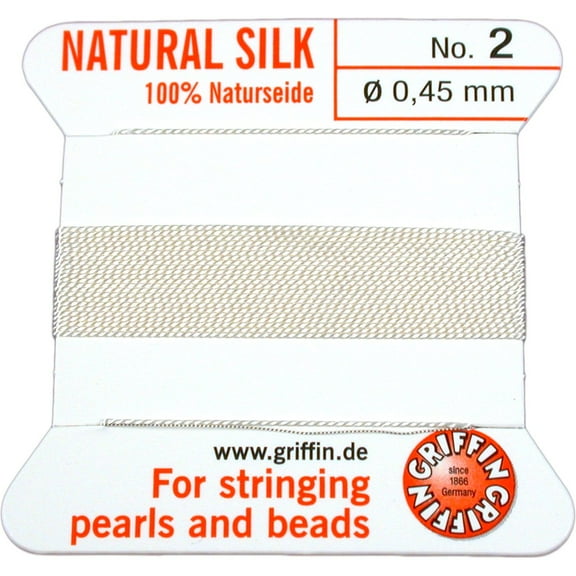 Griffin Silk Cord Thread Size 2 - WHITE with Needle 42201