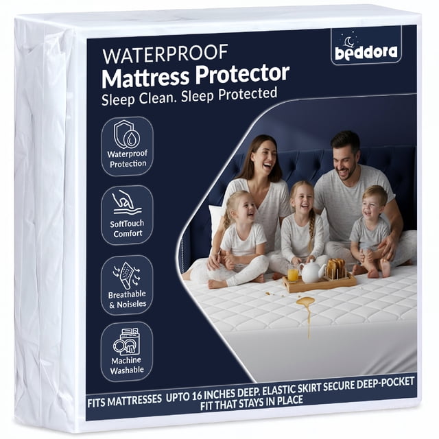 Beddora Waterproof Mattress Protector – Queen Size – Quilted Top, Soft & Breathable – For Adults – White