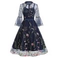 thumbnail image 3 of IDOPIP Women Mesh Floral Embroidery Vintage Dress Illusion 50s Goth Flared A line Cocktail Dress, 3 of 7
