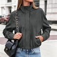 thumbnail image 2 of HAPIMO Women Faux Suede Jacket Zipper Standing Collar Coats Elastic Hem Cropped Outerwear Long Sleeve Fall Fashion Jackets with Pockets Gray XXL, 2 of 9