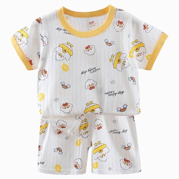 Nwiuh Boys Pajamas 100% Cotton Planet Pjs Toddler 2 Piece Short Sleeve Sleepwear Summer Kids Clothes Set (Yellow, 18-24 Months)