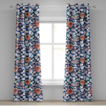 Ambesonne Floral Grommet Curtain, Modern Flourishes Flowers, 50"x120", Dark Teal Orange