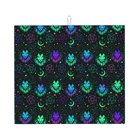 

Dish Drying Mats for Kitchen Counter Colorful Gothic Cool Goat Head 16x18in Dish Drying Pad Coffee Mat with Hanging Loop Super absorbent Kitchen Counter Mat Coffee Bar Accessories