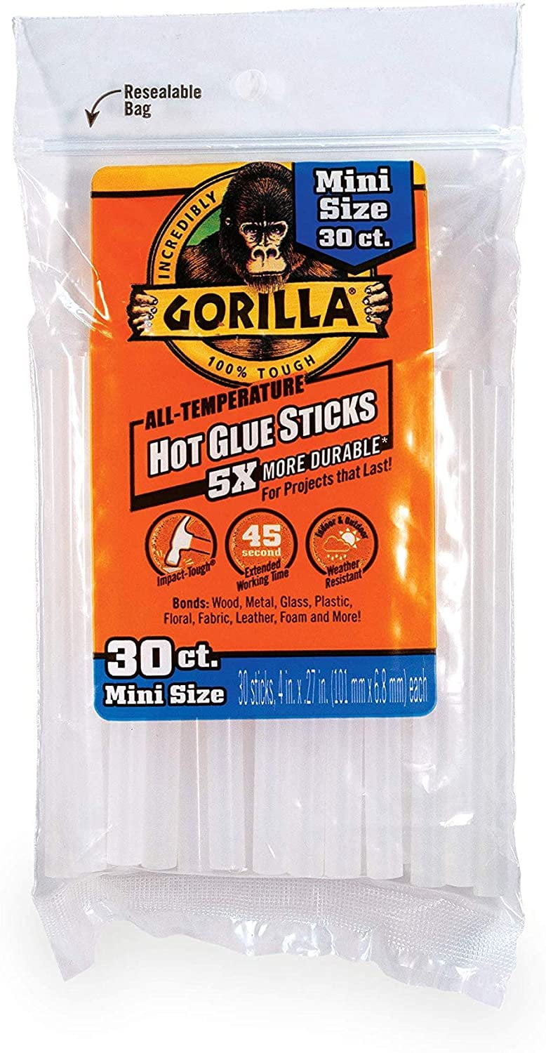 Gorilla Hot Glue Sticks, 4 in. Mini Size, 30 Count, Clear, Pack of 12