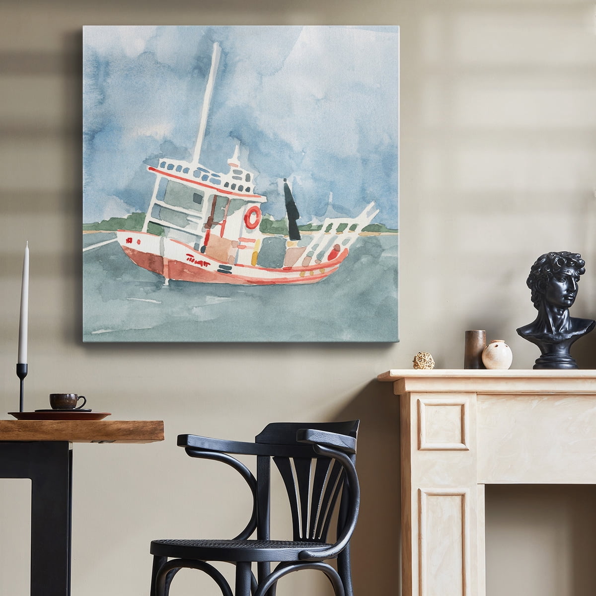 Wexford Home Bright Fishing Boat II-Premium Gallery Wrapped Canvas, 10" x 10" - Ready to Hang