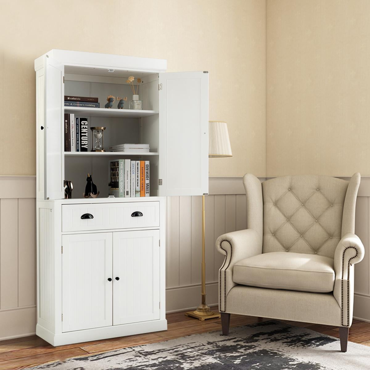 Giantex Kitchen Pantry Cabinet, Freestanding Adjustable Cabinet w/Doors for Dining Room, Living Room or Bedroom, White