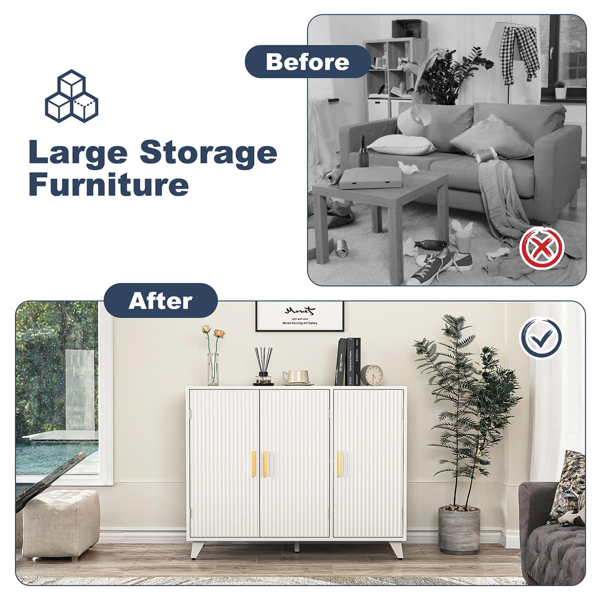 Finihen Sideboard Buffet Cabinet, Storage Cabinet with 3 Doors, for Dining Room, Living Room, Hallway, Entryway, White