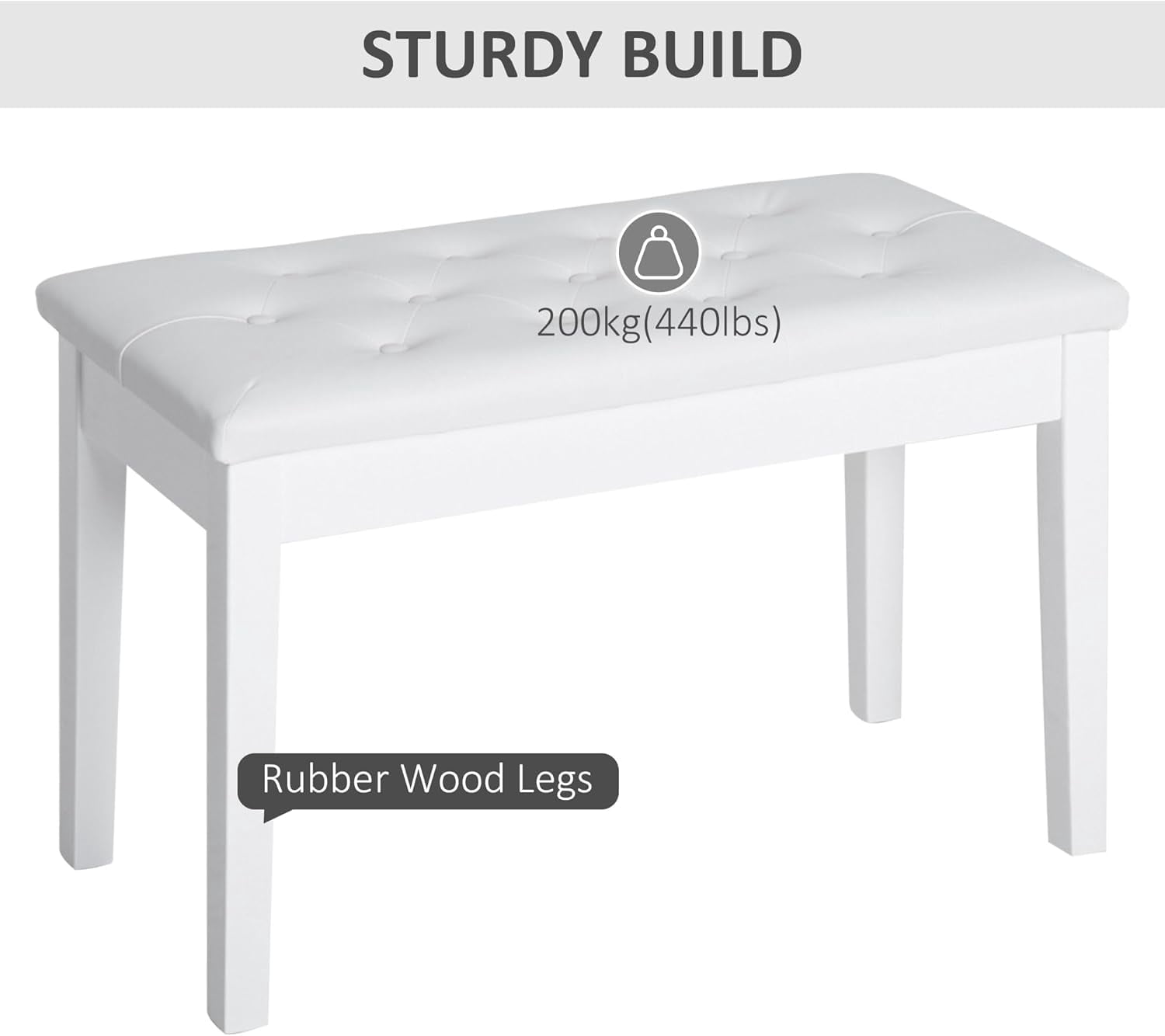 YWEN Piano Bench, Duet Piano Chair with Faux Leather Padded Cushion and Wooden Frame, Button Tufted Keyboard Bench