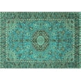 thumbnail image 1 of Ahgly Company Machine Washable Indoor Rectangle Medallion Turquoise Blue Traditional Area Rugs, 5' x 8', 1 of 4