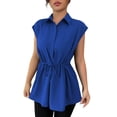 thumbnail image 2 of Endives Women's Short Sleeved T Shirt Lapel Tunic Top Elegant Spring Tops Tie Up Front Button Down Blouses Blue, 2 of 7