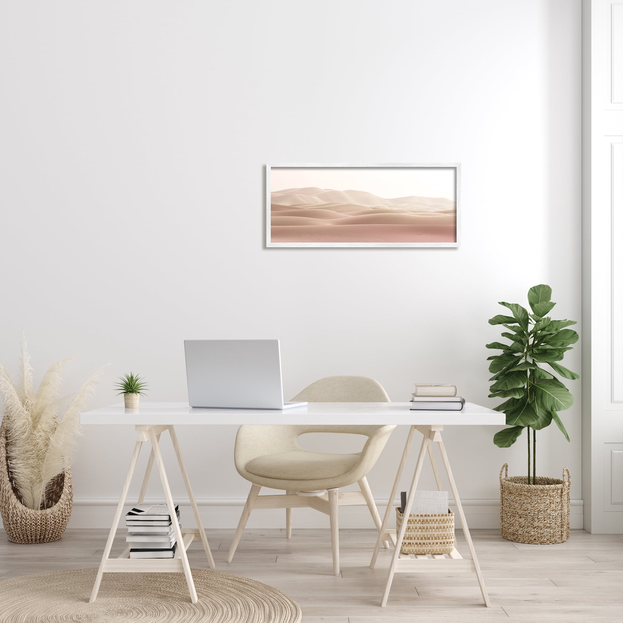 Stupell Industries Pink Sunburnt Sandy Dessert Distant Hills Landscape Photography White Framed Art Print Wall Art, 13x30, by Kim Allen