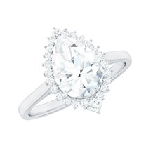 Rosec Jewels Certified Moissanite Teardrop Engagement Ring with Halo - 7X10 mm - Cocktail Ring - D-VS1 Grade, 10K White Gold, US 4.50