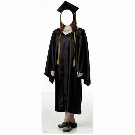 Female Graduate Black Cap And Gown Standing Life-Size Cardboard Stand-Up