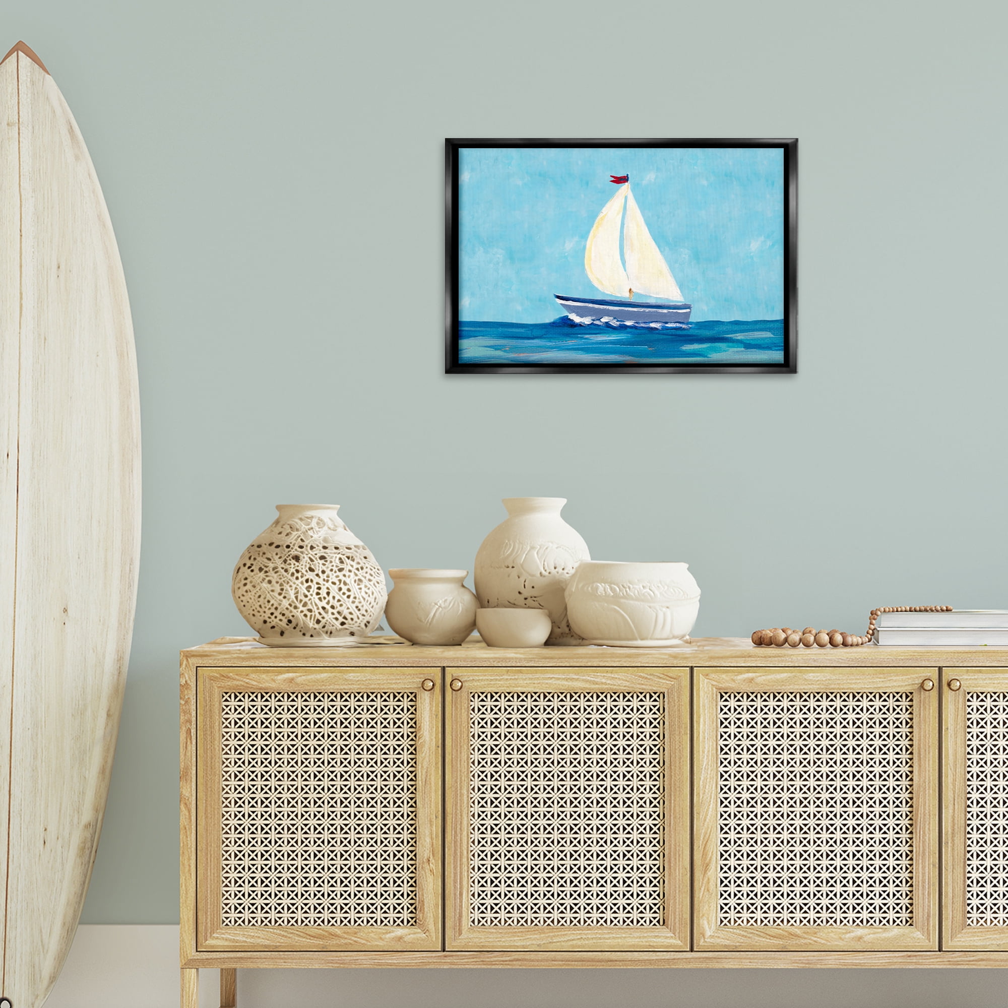 Stupell Industries Sail The Sea Transportation Painting Black Floater Framed Canvas Art Print Wall Art, 25 x 17