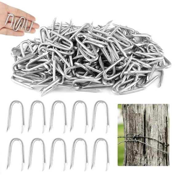 U Fence Staples,Tutuviw 100 Pcs 0.8 x 0.5in Galvanized U Shaped Nails,Steel Wire Fencing Staples,Heavy Duty Staples Fencing Staples,U Nails for Wood Fencing Barbwire Fence (Siver）