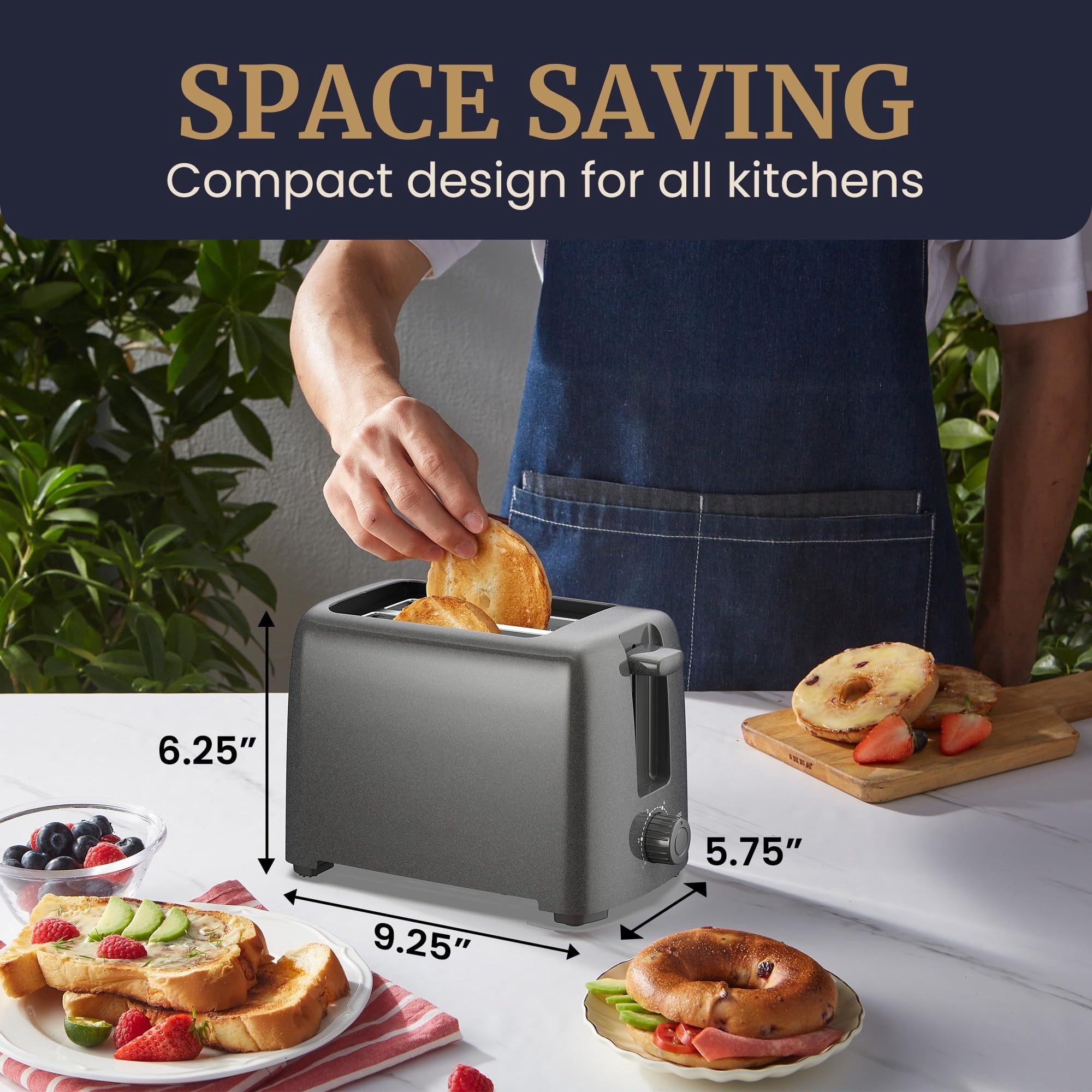 2-Slice Cool Touch Toaster – 6 Browning Levels, Extra Wide 1.25” Slots for Bagels & Thick Bread, Cancel Function