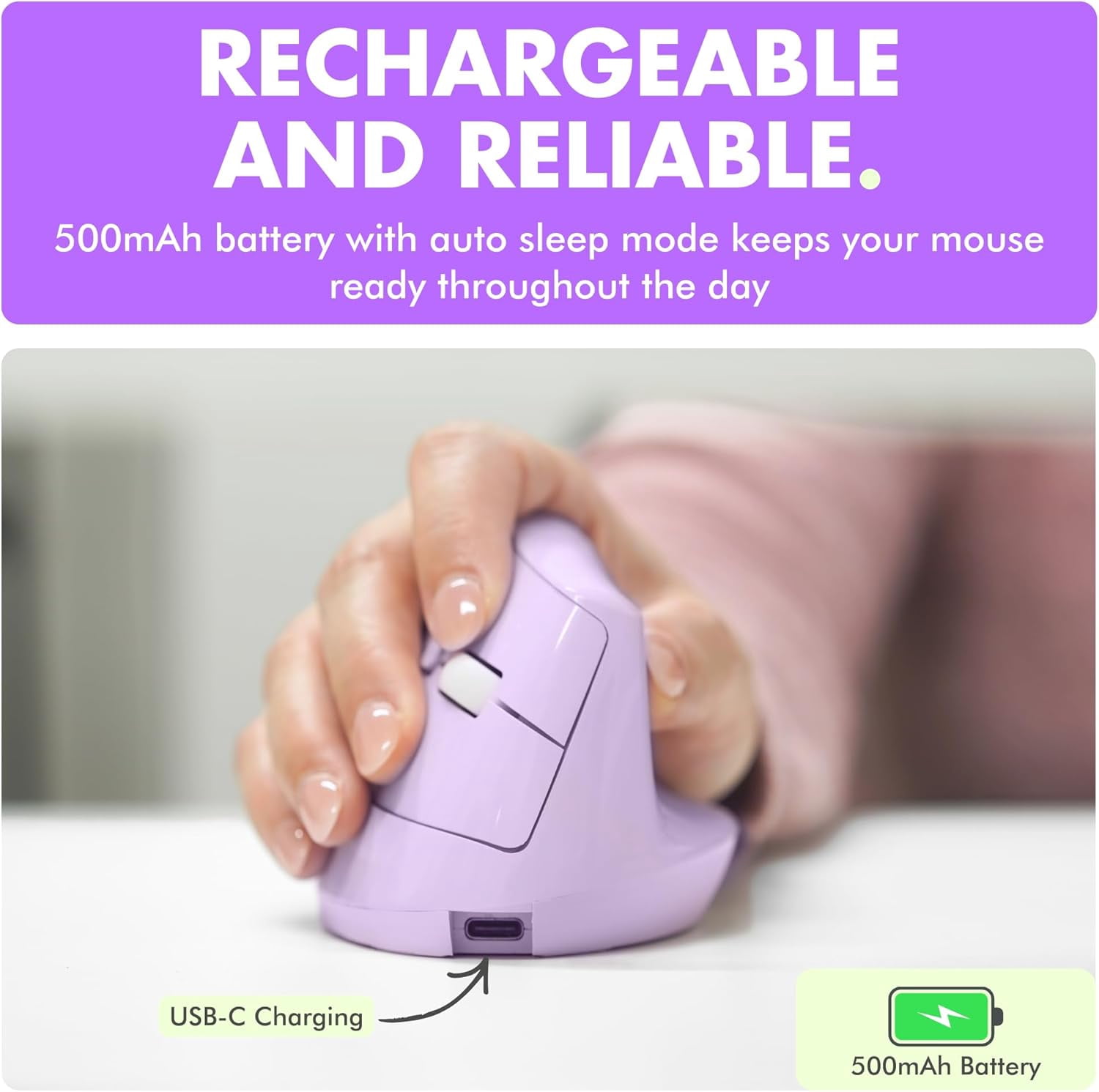 X9 Performance Wireless Vertical Ergonomic Mouse - (BT + 2.4Ghz) - Click in Comfort - Up to 4000 DPI, 6 Button, Rechargeable - Bluetooth Ergonomic Vertical Mouse Wireless - For Mac and PC - Purple