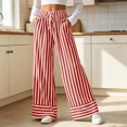 thumbnail image 4 of Sunnin Striped Drawstring Waist Pants with Pockets Straight Leg Relaxed Fit Casual Wear, 4 of 7