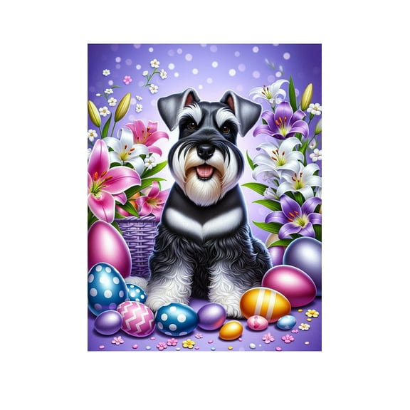 Schnauzer Black Uncropped - Best of Breed DCR Easter Holiday Outdoor Garden Flag Mailbox Flag 12" x 17"