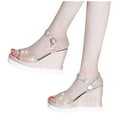 thumbnail image 4 of BONIXOOM Wedge Sandals for Women Clearance Fall Buckle Wedge Casual Fashion Womens Shoes Gold Size 7, 4 of 5