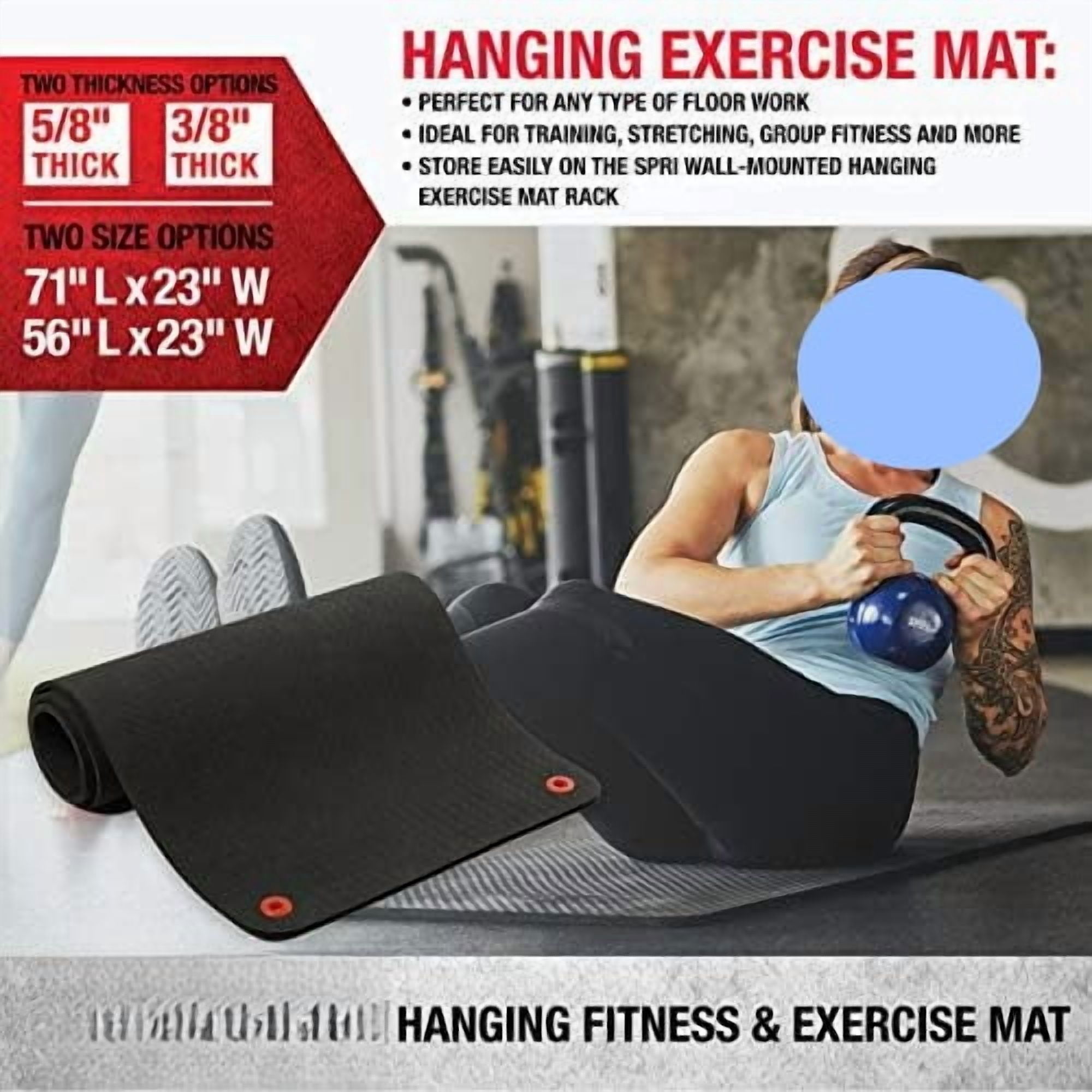 Hanging Exercise Mat, Fitness & Yoga Mat for Group Fitness Classes, Commercial Grade Quality with Reinforced Holes 56" L x 23" W x 5/8" (Black)