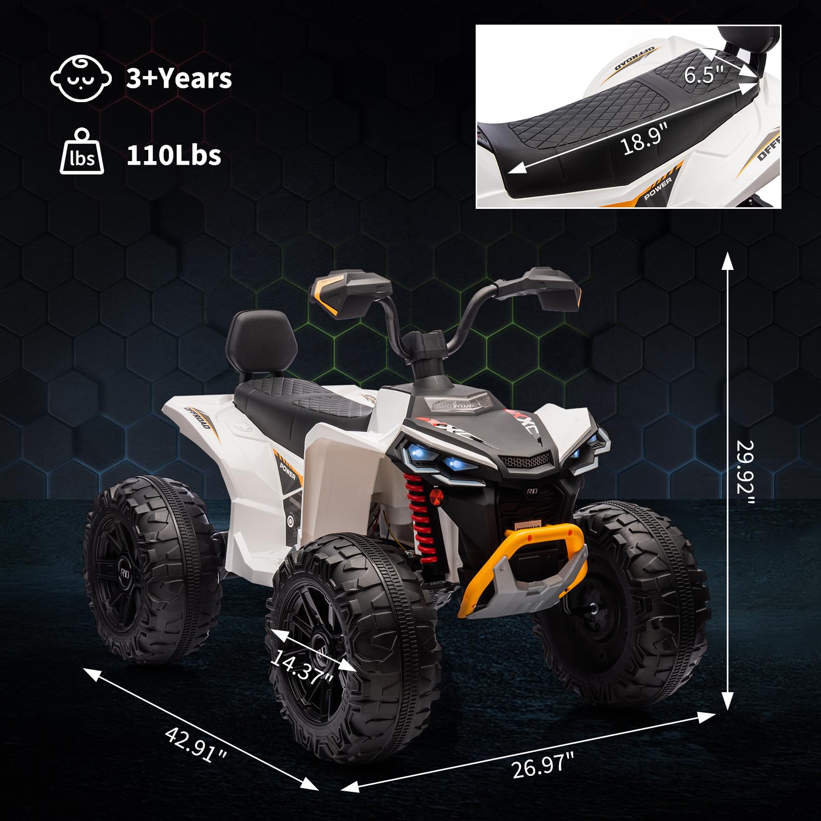 Litake 24V 2 Seater Electric ATV, Electric Car for Kids, Four-Wheeled Dirt Quad Car with Powerful Motor Off-Road Vehicle Electric Kids ATV with High Low Speed, Ride On ATV for Older Boys and Girls