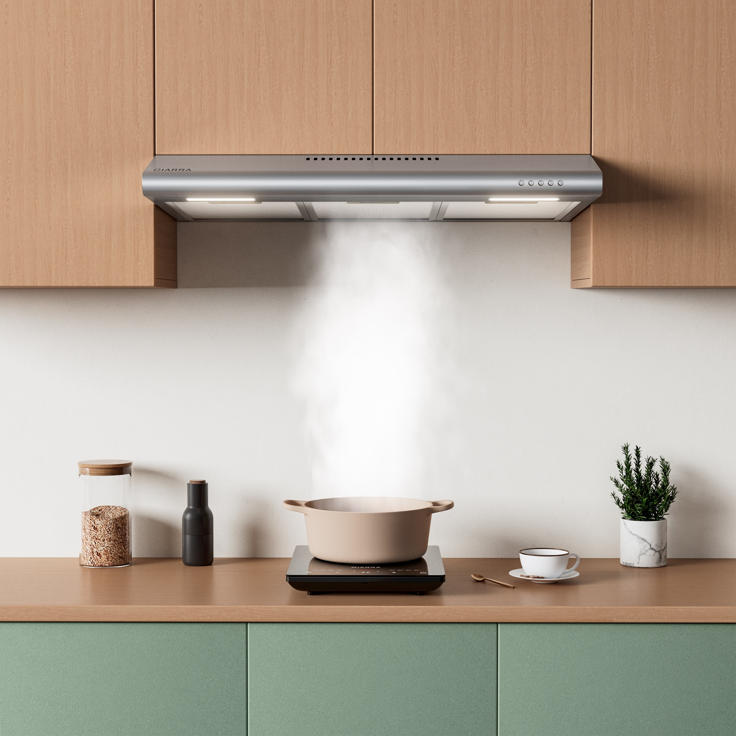 CIARRA Under Cabinet Range Hood 30 inch Slim Vent Hood for Kitchen in Stainless Steel with 3 Speed Exhaust Fan, Push Button,CAS918B75