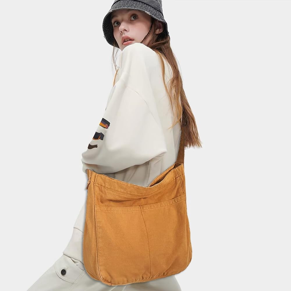 JennyShop Large Capacity Canvas Tote Bag, Fashion Purse Messenger Bag , Casual Hobo Crossbody Shoulder Bag for Travel Work