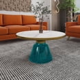 thumbnail image 5 of LeisureMod 30" Round Coffee Table with Sintered Stone Top and Brushed Gold Iron Rim Tempered Glass Pedestal Base No Assembly for Modern Home, Living Room Tully Collection in Blue/White Stone, 5 of 18