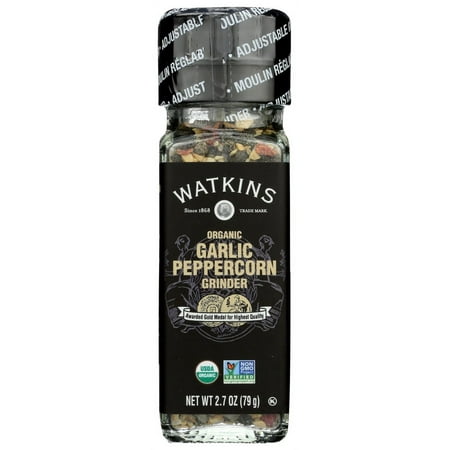 Watkins Gourmet Organic Spice Grinder, Garlic Peppercorn, 2.7 oz (Grinder/Ground), Fish Free